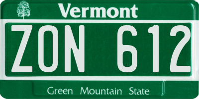 VT license plate ZON612