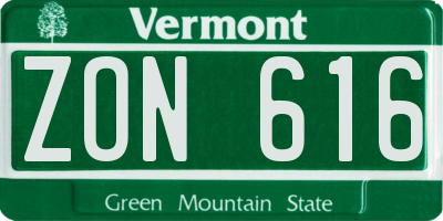VT license plate ZON616