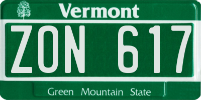 VT license plate ZON617