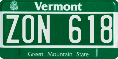 VT license plate ZON618