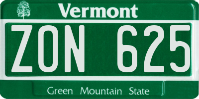 VT license plate ZON625