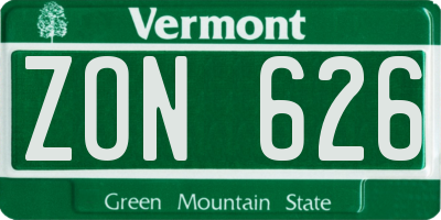 VT license plate ZON626