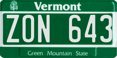 VT license plate ZON643