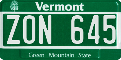 VT license plate ZON645