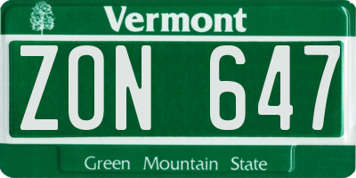 VT license plate ZON647