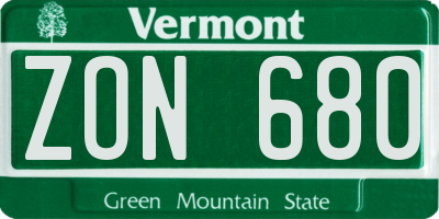 VT license plate ZON680