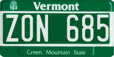 VT license plate ZON685