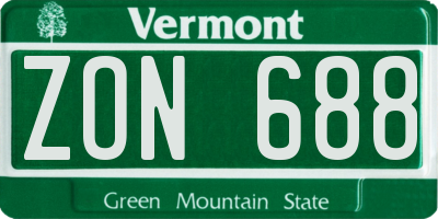 VT license plate ZON688