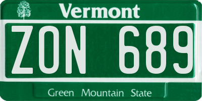 VT license plate ZON689