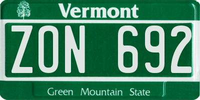 VT license plate ZON692