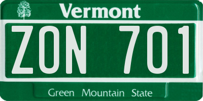 VT license plate ZON701