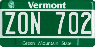 VT license plate ZON702