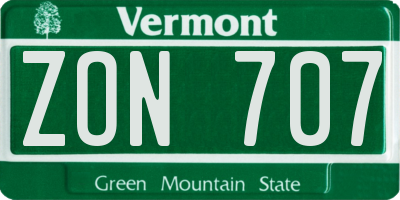 VT license plate ZON707