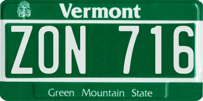 VT license plate ZON716