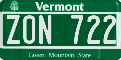 VT license plate ZON722
