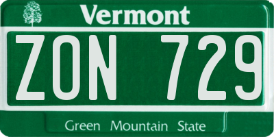 VT license plate ZON729