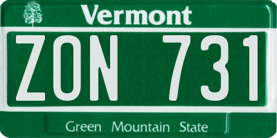 VT license plate ZON731