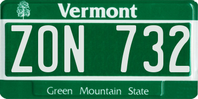 VT license plate ZON732