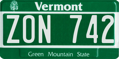 VT license plate ZON742