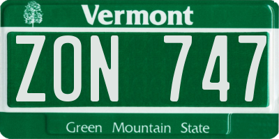 VT license plate ZON747