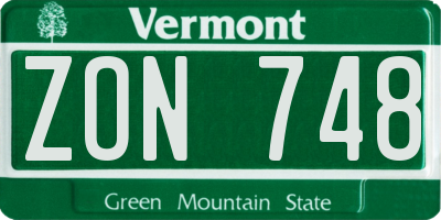 VT license plate ZON748