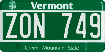VT license plate ZON749