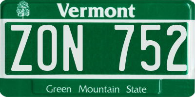 VT license plate ZON752