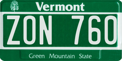 VT license plate ZON760