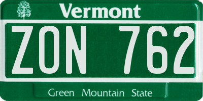 VT license plate ZON762