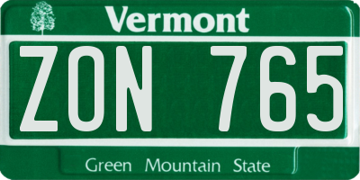 VT license plate ZON765