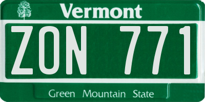 VT license plate ZON771