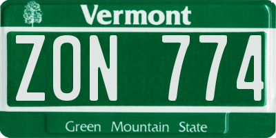 VT license plate ZON774