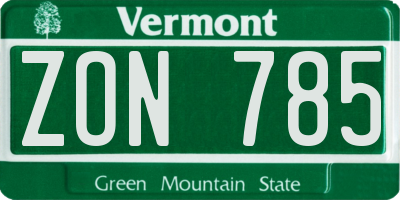 VT license plate ZON785