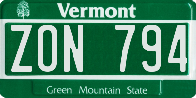 VT license plate ZON794