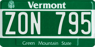 VT license plate ZON795