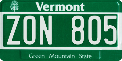 VT license plate ZON805