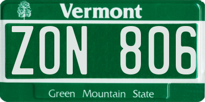 VT license plate ZON806