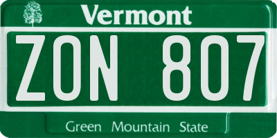 VT license plate ZON807