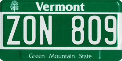 VT license plate ZON809