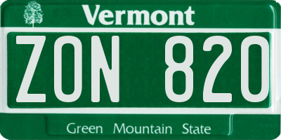 VT license plate ZON820