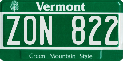 VT license plate ZON822