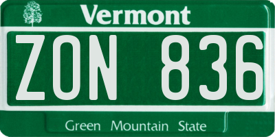 VT license plate ZON836