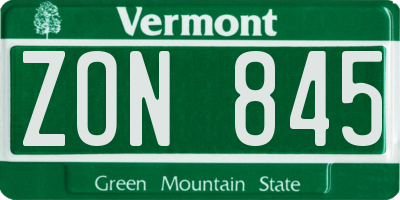 VT license plate ZON845