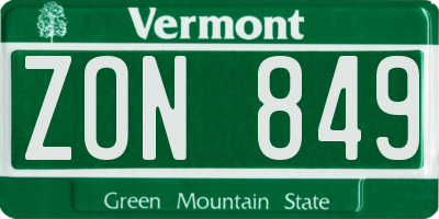 VT license plate ZON849