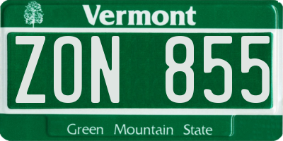 VT license plate ZON855