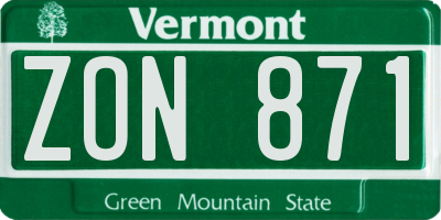 VT license plate ZON871