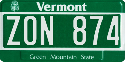 VT license plate ZON874