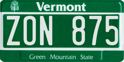 VT license plate ZON875