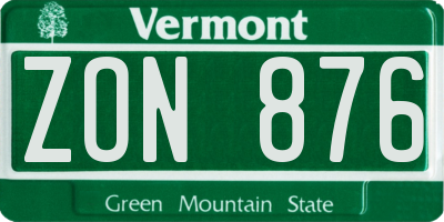 VT license plate ZON876