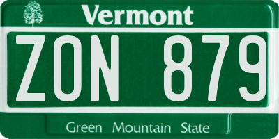 VT license plate ZON879